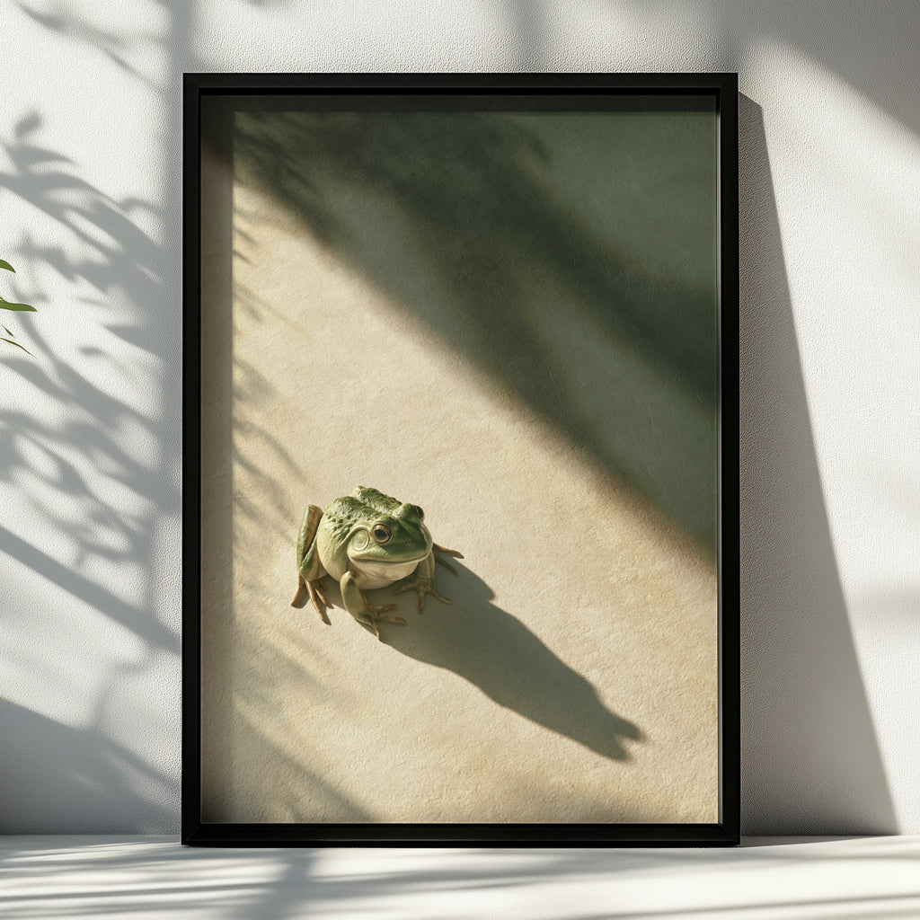 Frog Shadow Poster, Minimalist Animal Wall Art, Moody Green Print