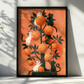 Cats in Orange Tree Poster, Whimsical Black White Cat Art Print