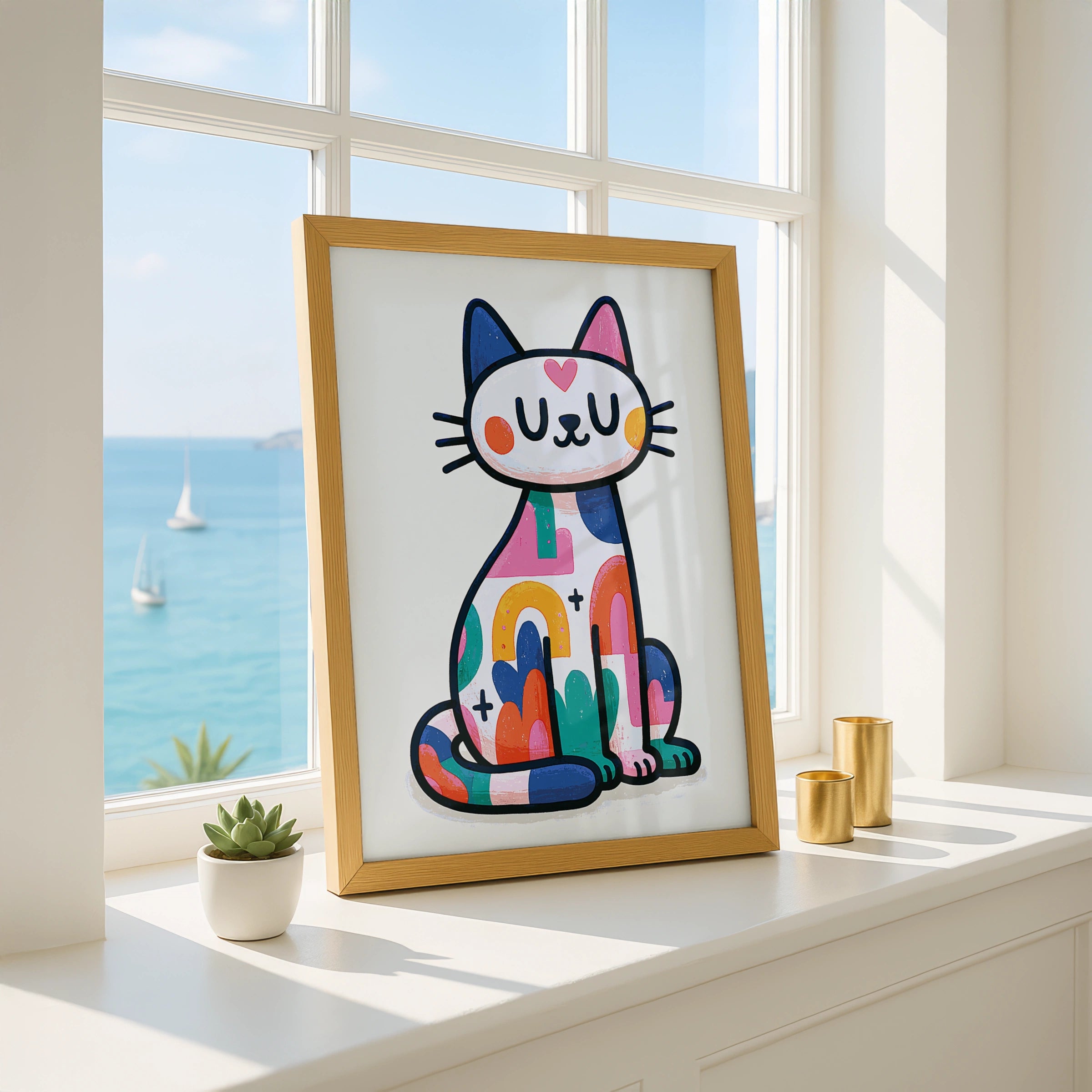 Colourful Trippy Cat Poster, Cute Psychedelic Cat Wall Art, Bold Retro Print