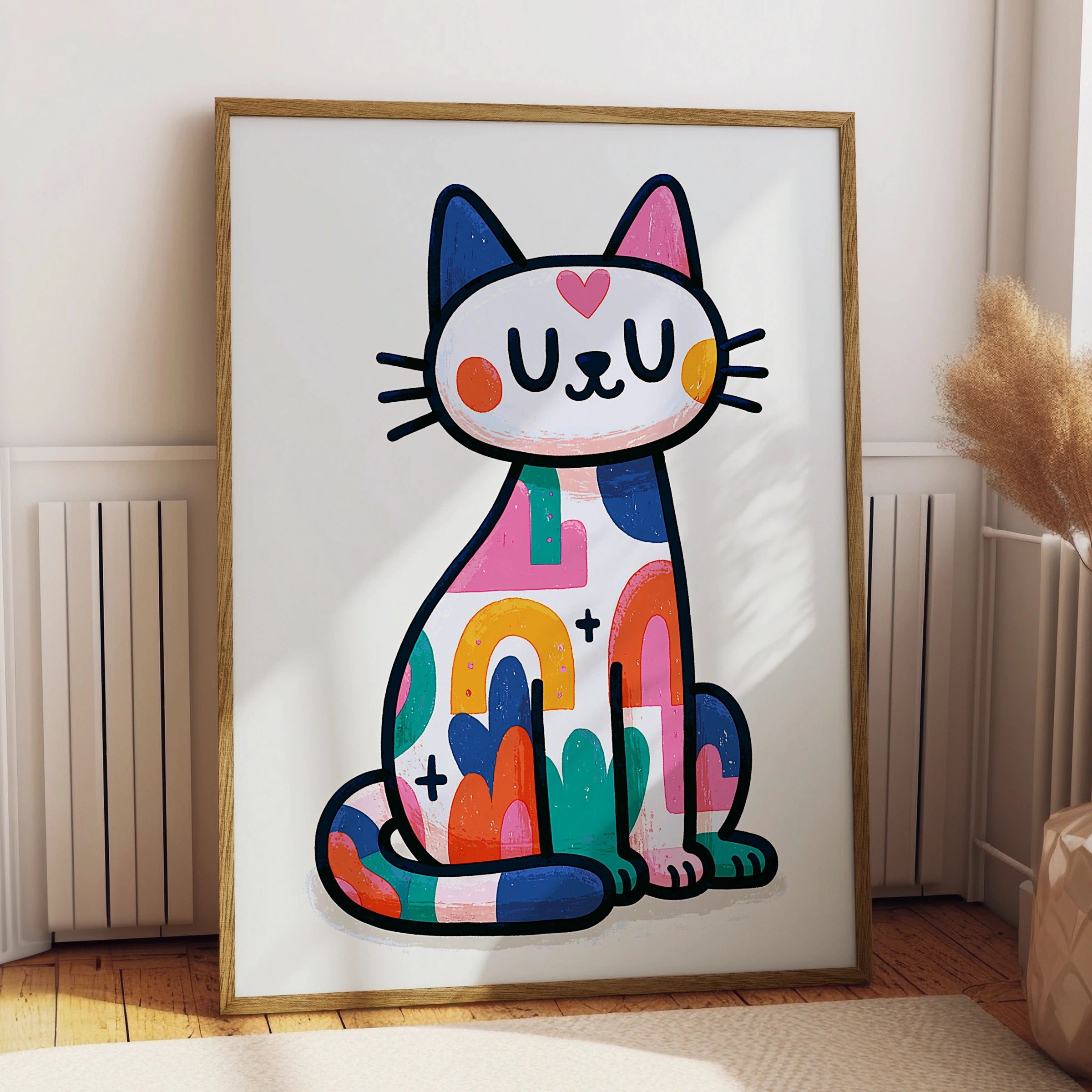 Colourful Trippy Cat Poster, Cute Psychedelic Cat Wall Art, Bold Retro Print