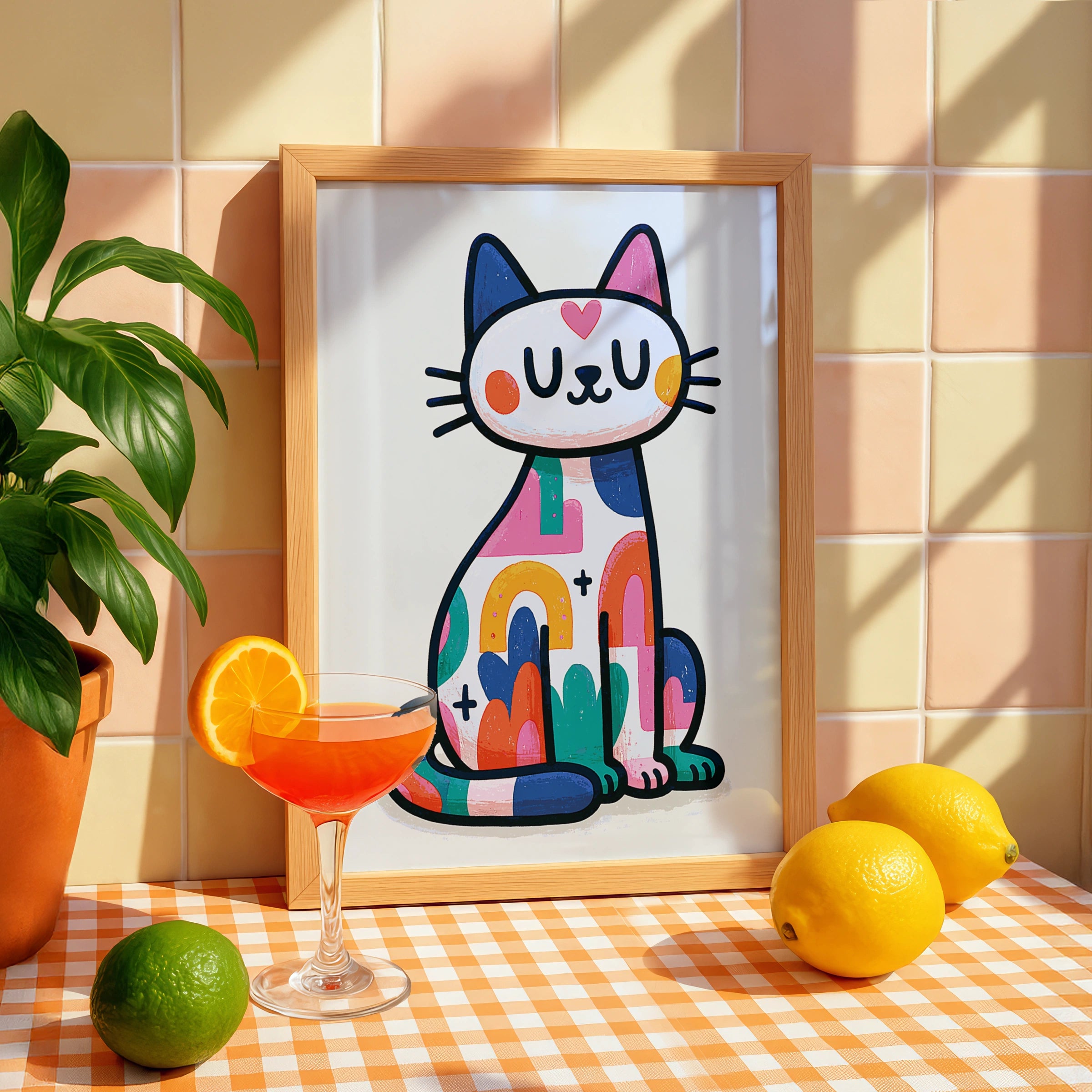 Colourful Trippy Cat Poster, Cute Psychedelic Cat Wall Art, Bold Retro Print