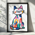 Colourful Trippy Cat Poster, Cute Psychedelic Cat Wall Art, Bold Retro Print