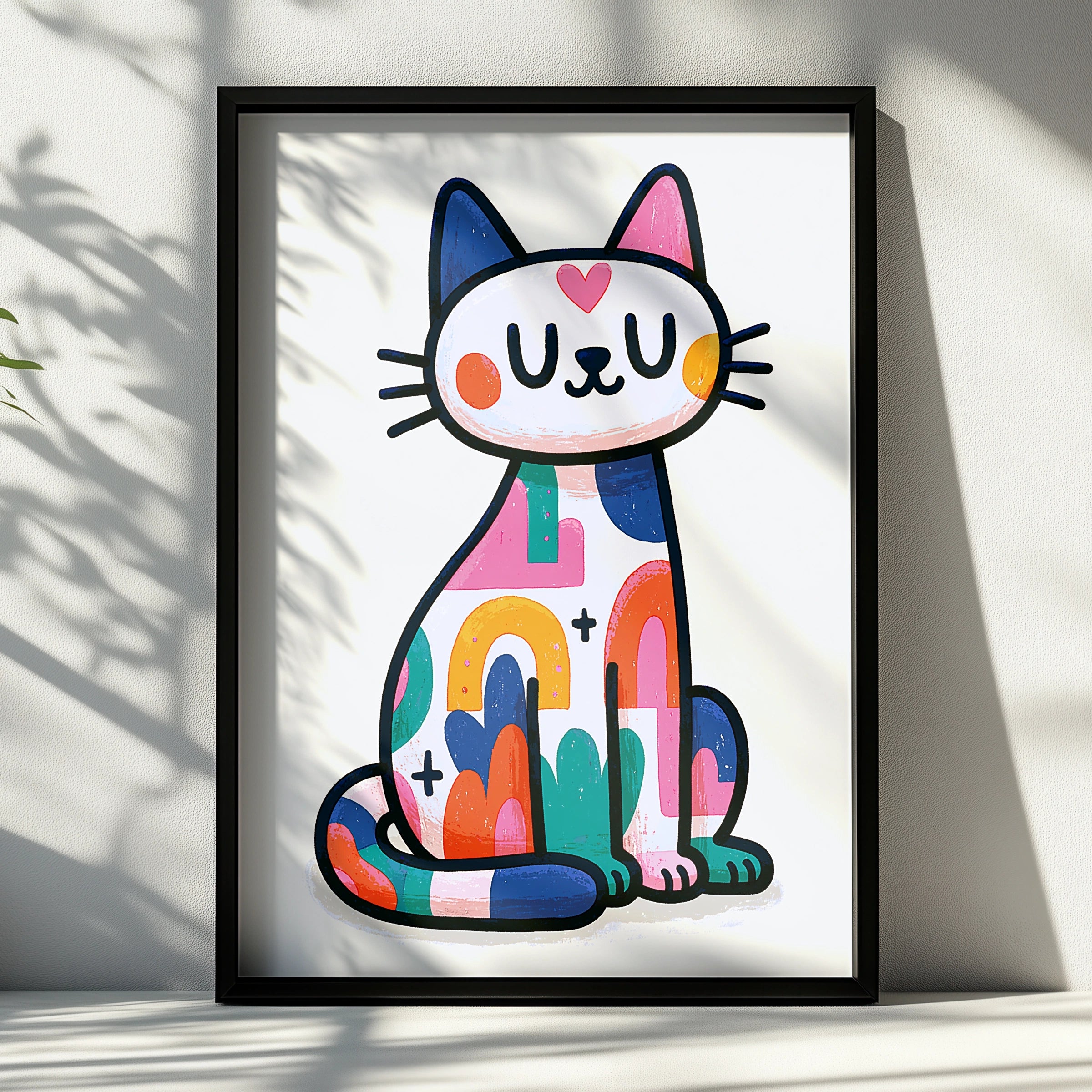 Colourful Trippy Cat Poster, Cute Psychedelic Cat Wall Art, Bold Retro Print