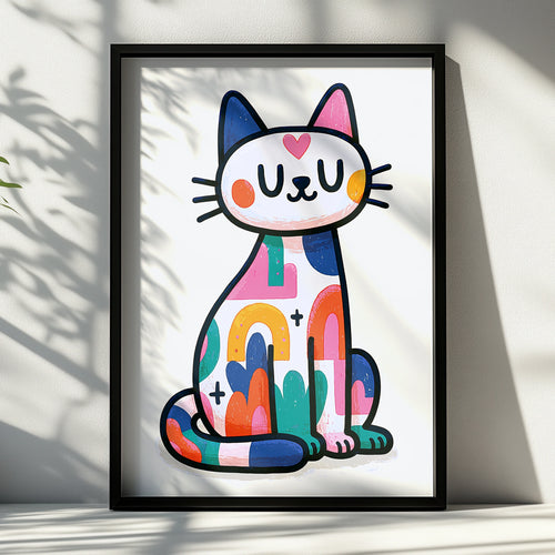 Colourful Trippy Cat Poster, Cute Psychedelic Cat Wall Art, Bold Retro Print