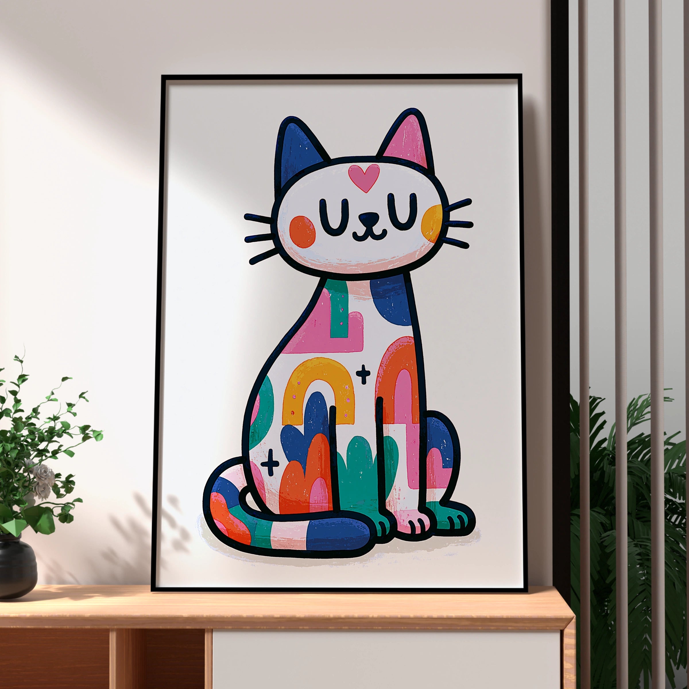 Colourful Trippy Cat Poster, Cute Psychedelic Cat Wall Art, Bold Retro Print