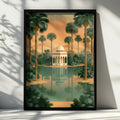 Indian Oasis Pavilion Wall Art Poster, Desert Palm Tree Print, Minimalist