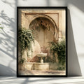 Moorish Courtyard Fountain Poster, Arabic Arch Wall Art, Watercolour Style