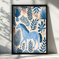 Blue Horse Botanical Wall Art Poster, Tropical Fruit Folk Illustration Print