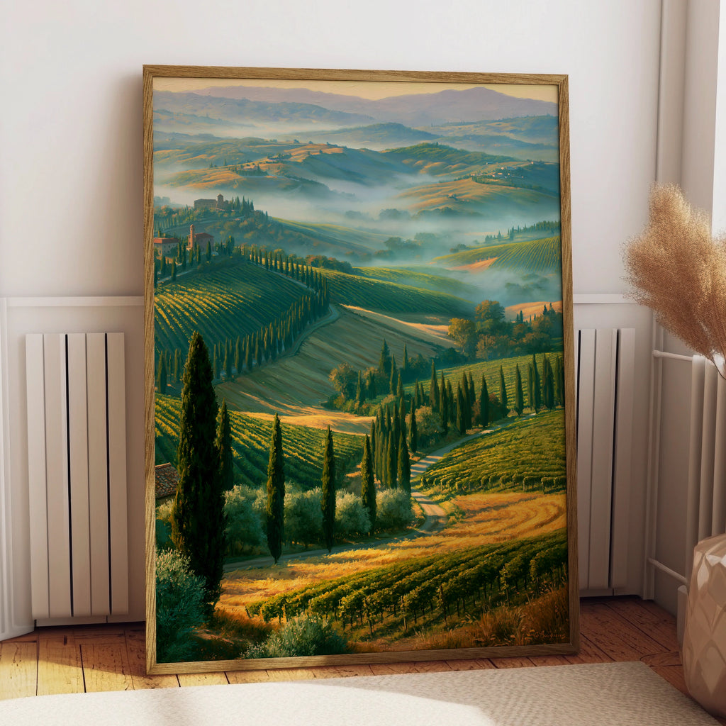 Tuscan Hills Wall Art Poster, Italian Countryside Landscape, Vineyard Print