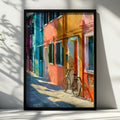 Burano Street Wall Art Poster, Colourful Italy Print, Oil Painting Style