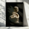 Roman Statue Snake Bust Poster, Classical Marble Sculpture, Dark Art Print