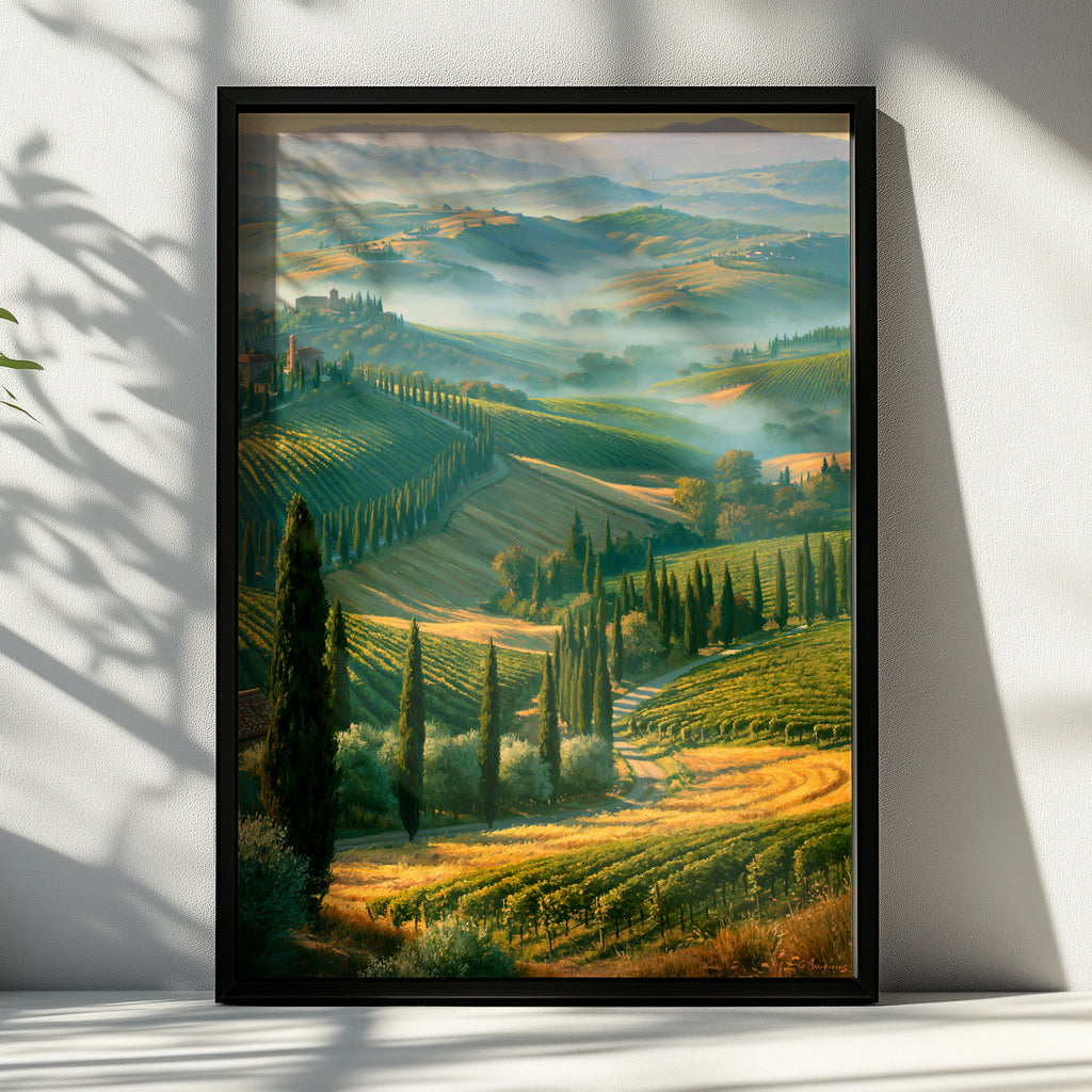 Tuscan Hills Wall Art Poster, Italian Countryside Landscape, Vineyard Print