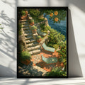 Amalfi Coast Terrace Poster, Orange Trees Sea View, Italian Riviera Wall Art
