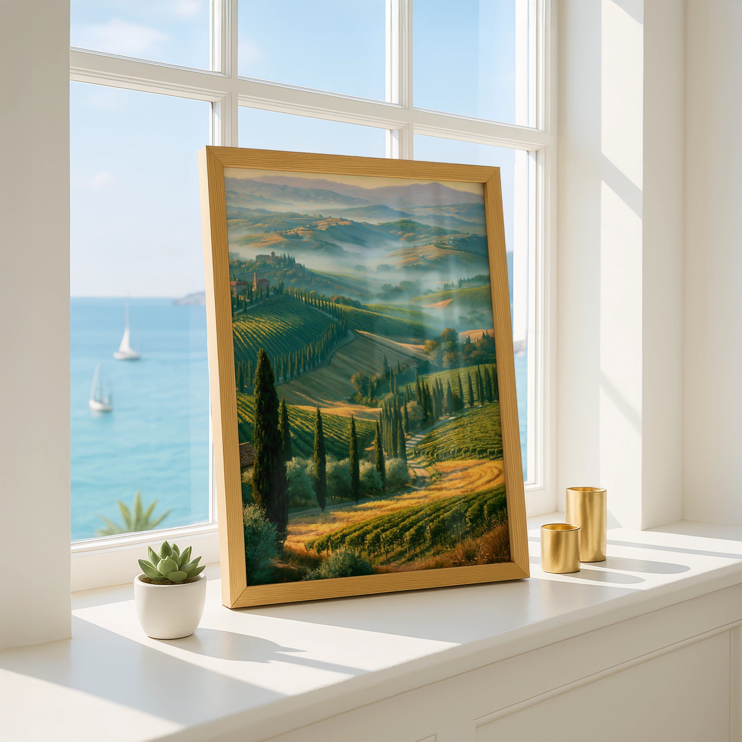 Tuscan Hills Wall Art Poster, Italian Countryside Landscape, Vineyard Print
