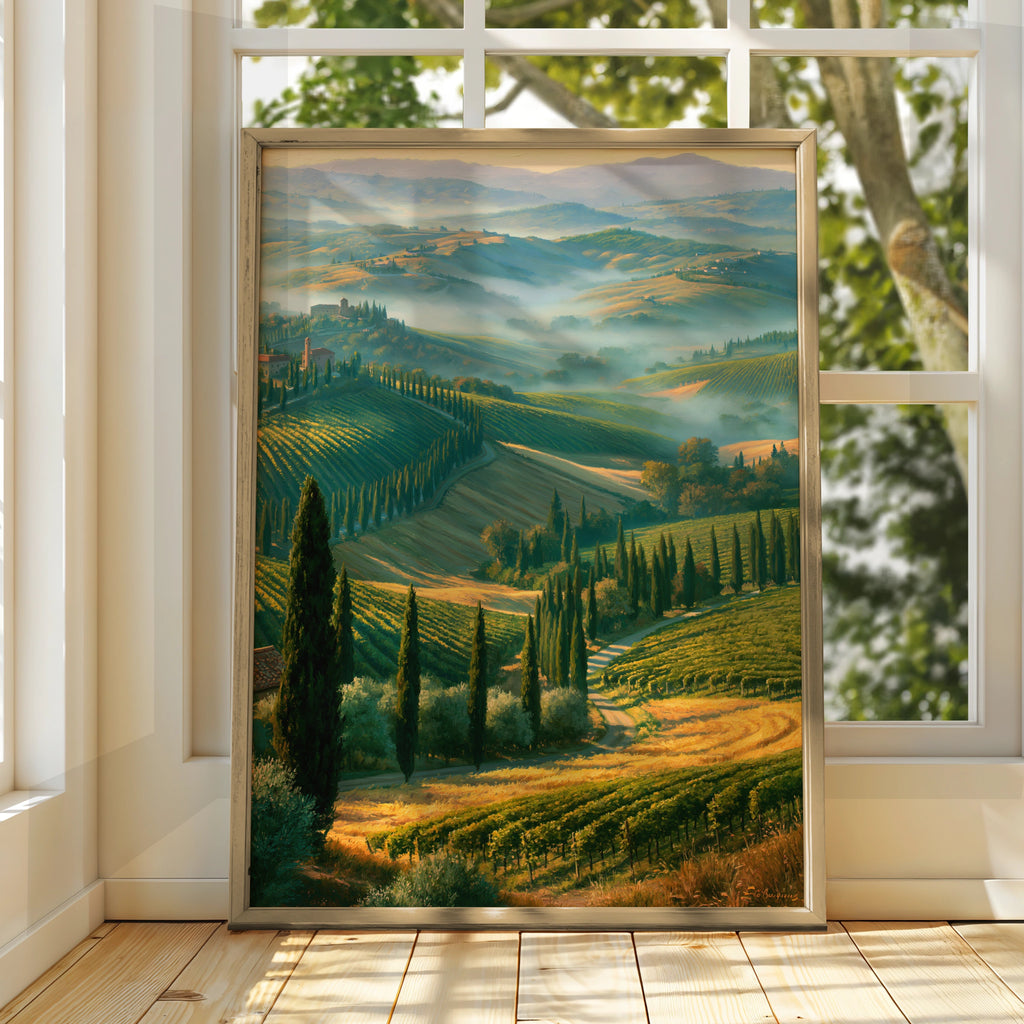 Tuscan Hills Wall Art Poster, Italian Countryside Landscape, Vineyard Print