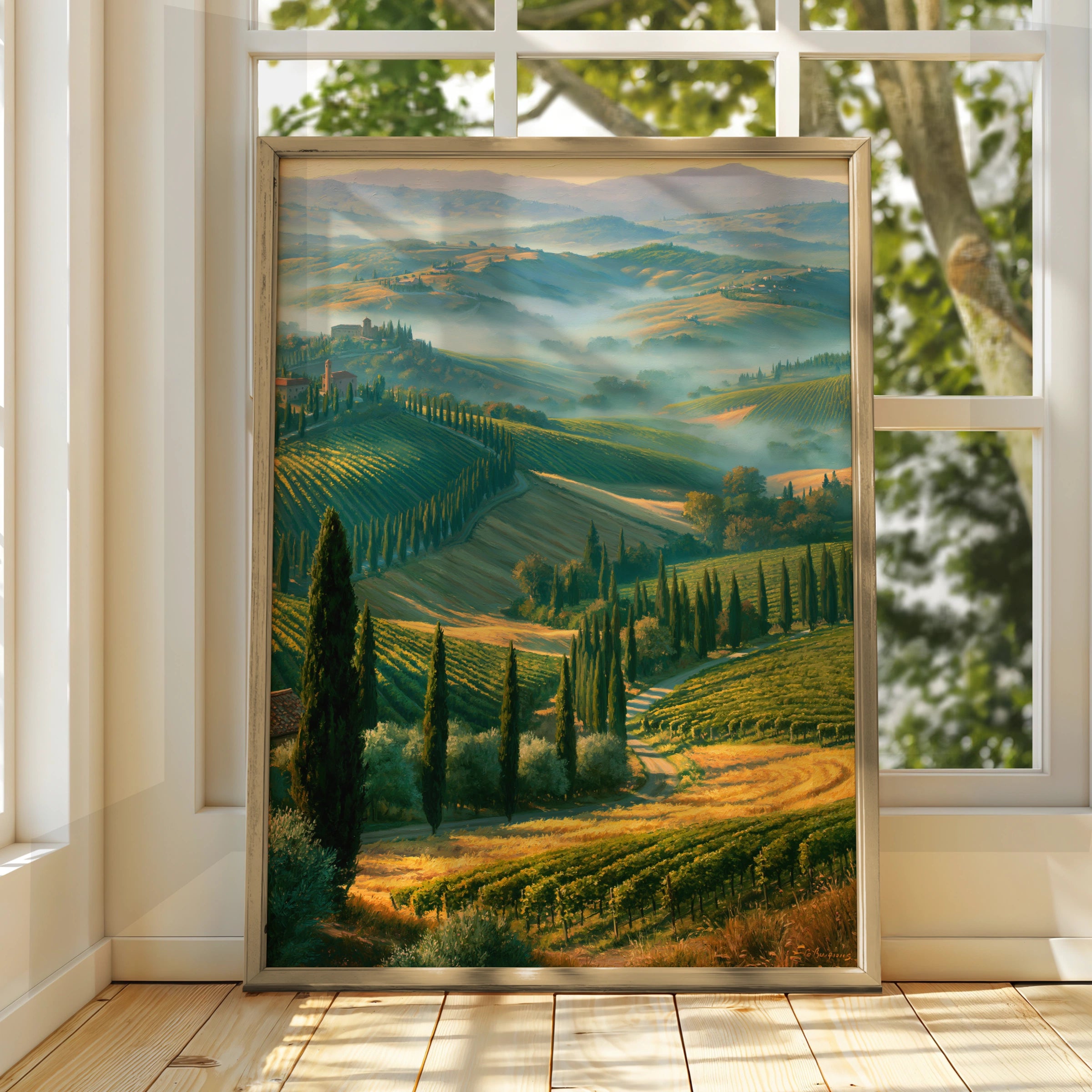 Tuscan Hills Wall Art Poster, Italian Countryside Landscape, Vineyard Print