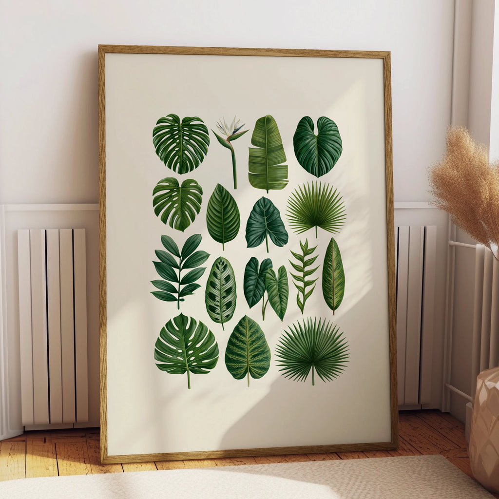 Tropical Botanical Leaf Collection Poster, Monstera Palm Print, Green Wall Art