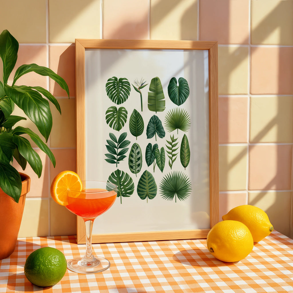 Tropical Botanical Leaf Collection Poster, Monstera Palm Print, Green Wall Art
