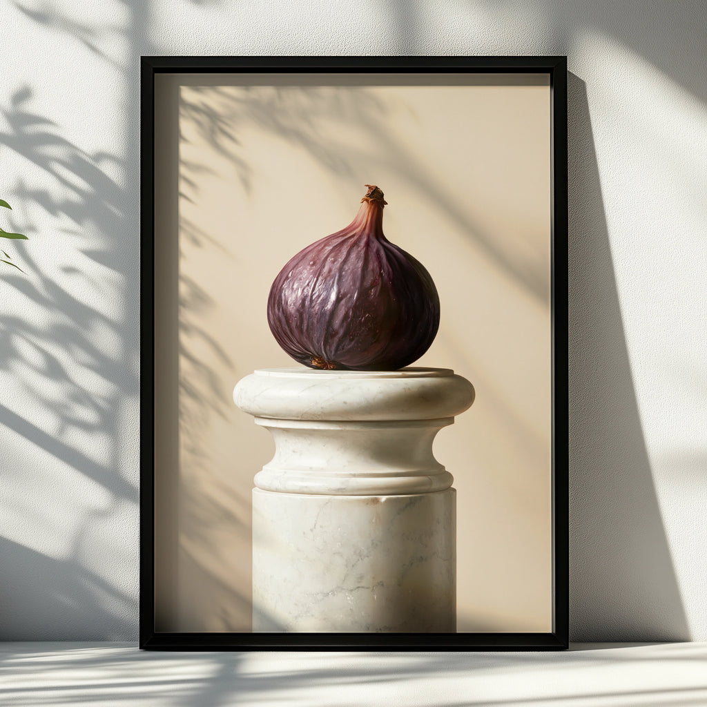 Fig on Marble Pedestal Wall Art Poster, Still Life Print, Minimalist Kitchen