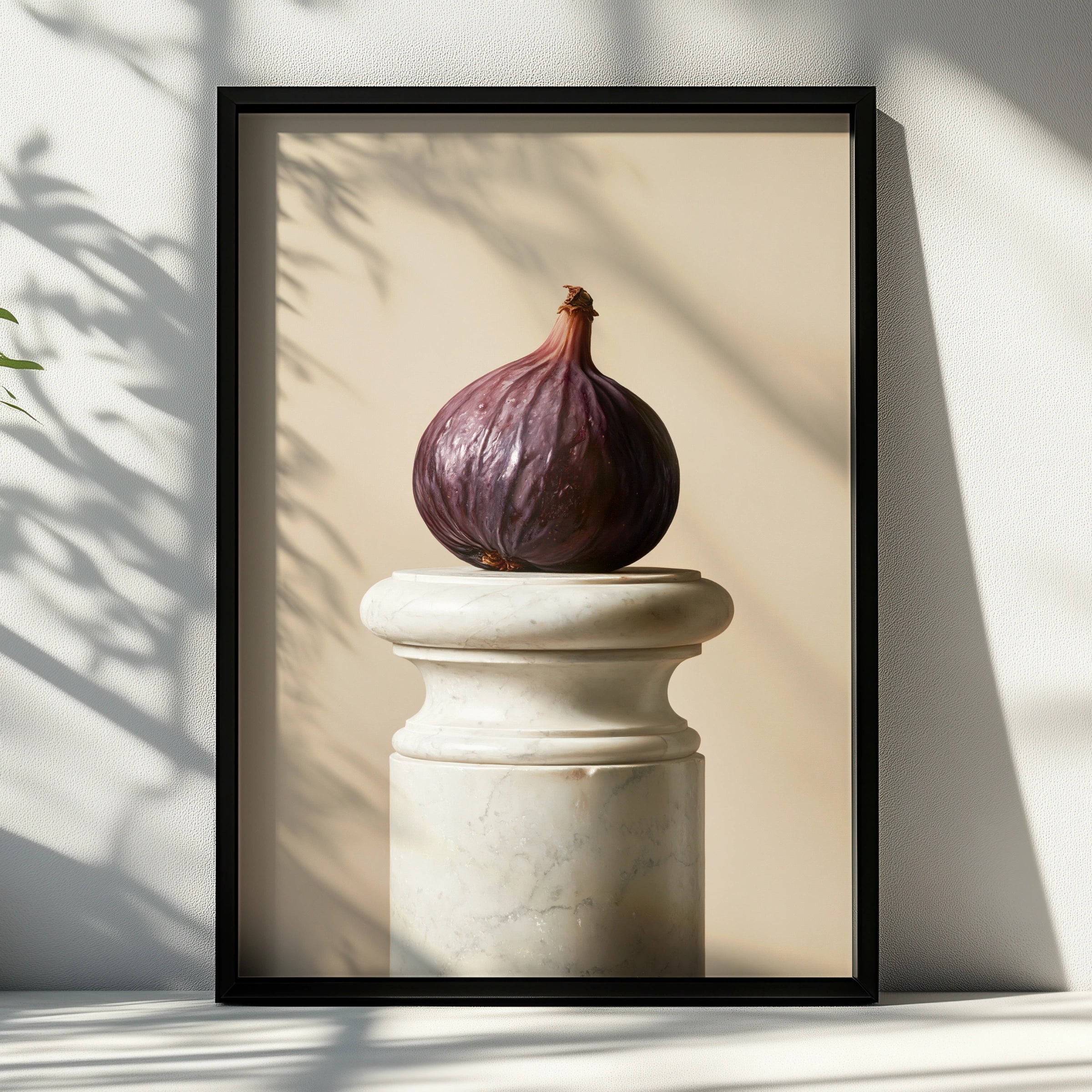 Fig on Marble Pedestal Wall Art Poster, Still Life Print, Minimalist Kitchen