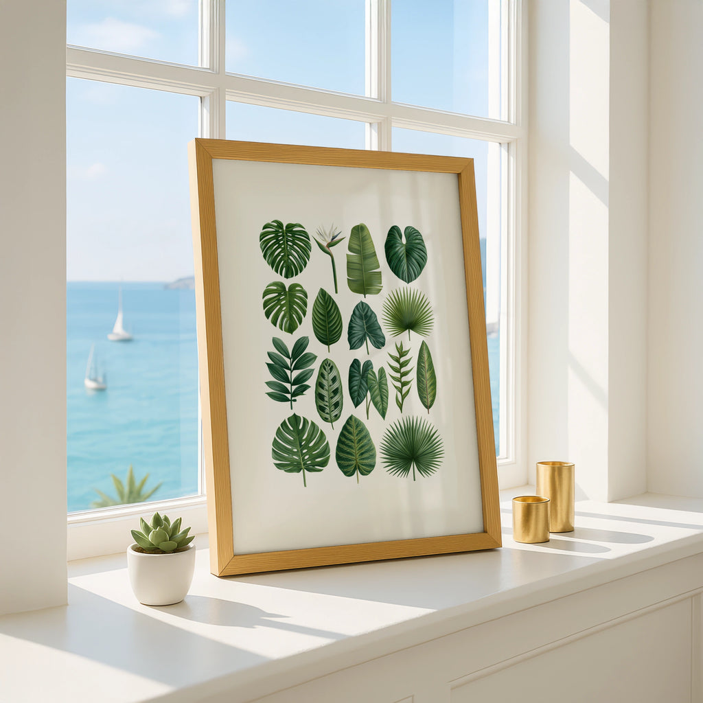 Tropical Botanical Leaf Collection Poster, Monstera Palm Print, Green Wall Art