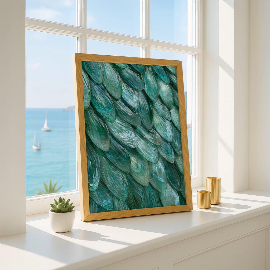 Emerald Scales Wall Art Poster, Teal Green Iridescent Abstract Print