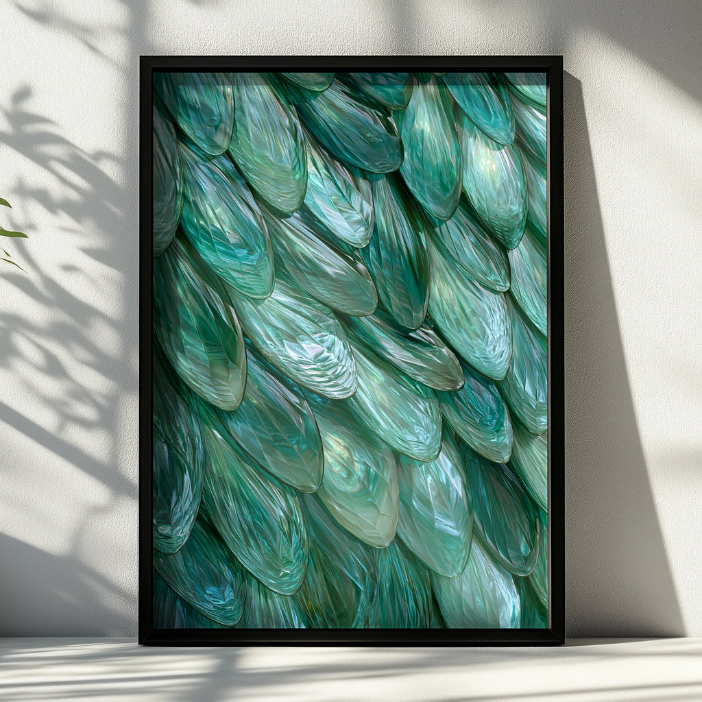 Emerald Scales Wall Art Poster, Teal Green Iridescent Abstract Print