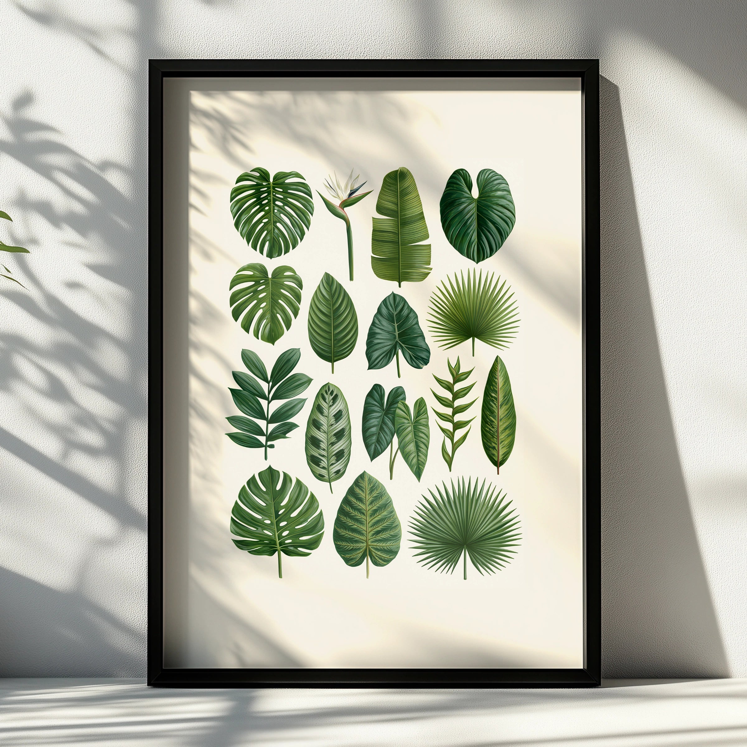 Tropical Botanical Leaf Collection Poster, Monstera Palm Print, Green Wall Art