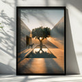 Doberman Olive Tree Sunset Courtyard Wall Art Poster, Minimalist Architecture Print