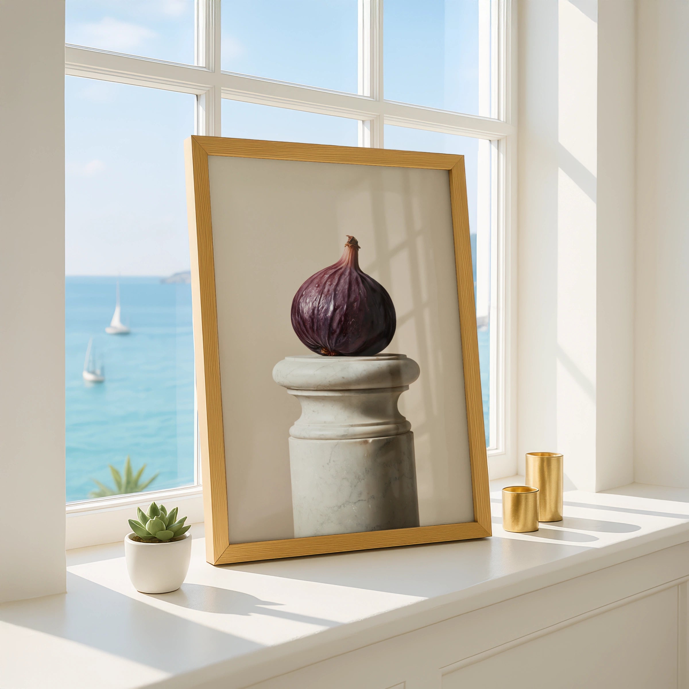 Fig on Marble Pedestal Wall Art Poster, Still Life Print, Minimalist Kitchen