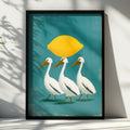 Pelicans with Lemon Wall Art Poster, Whimsical Bird Print, Teal Yellow