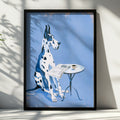 Great Dane Blue Poster, Dog Reading Newspaper Cafe Art Print, Quirky Pet Wall Art