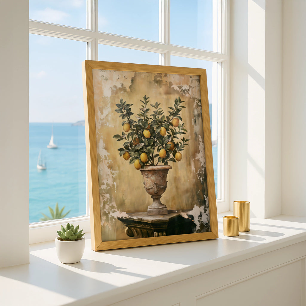 Lemon Tree Ancient Urn Poster, Botanical Wall Art, Vintage Italian Style