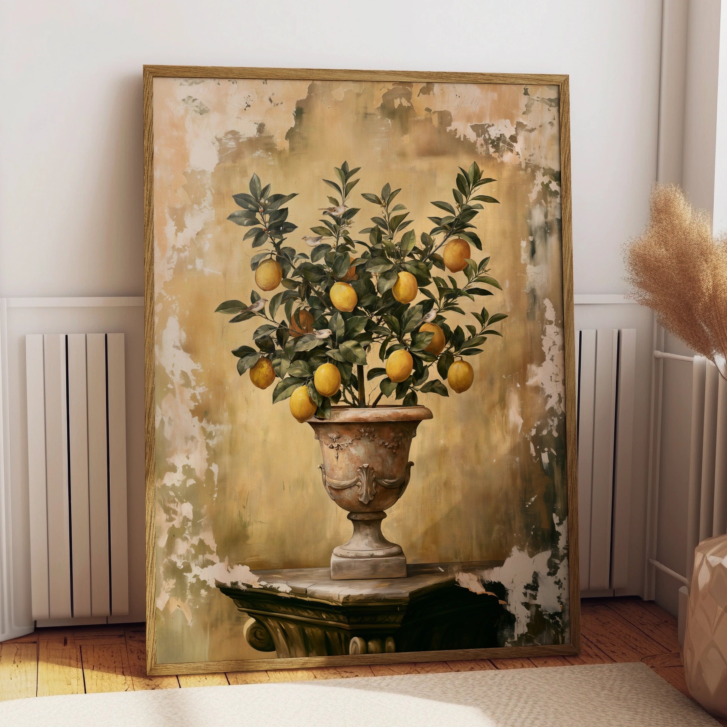 Lemon Tree Ancient Urn Poster, Botanical Wall Art, Vintage Italian Style