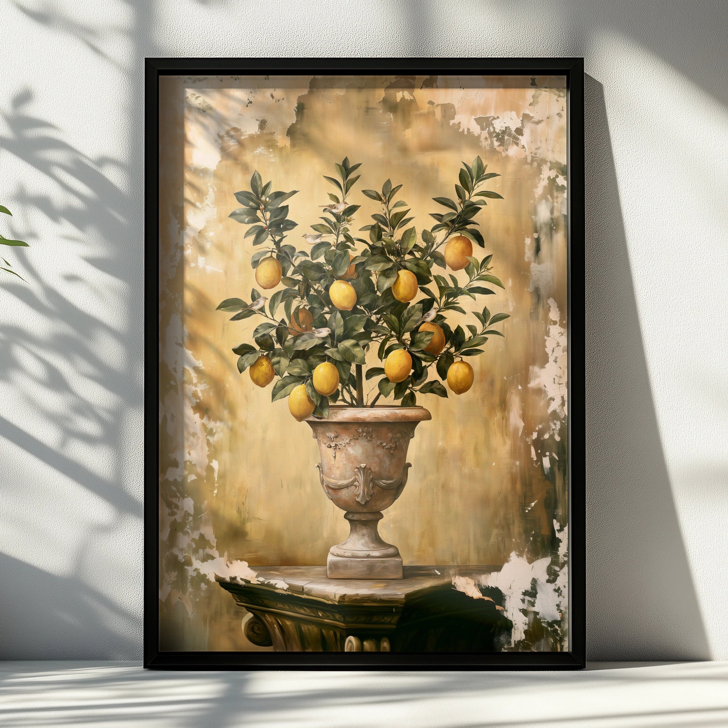 Lemon Tree Ancient Urn Poster, Botanical Wall Art, Vintage Italian Style