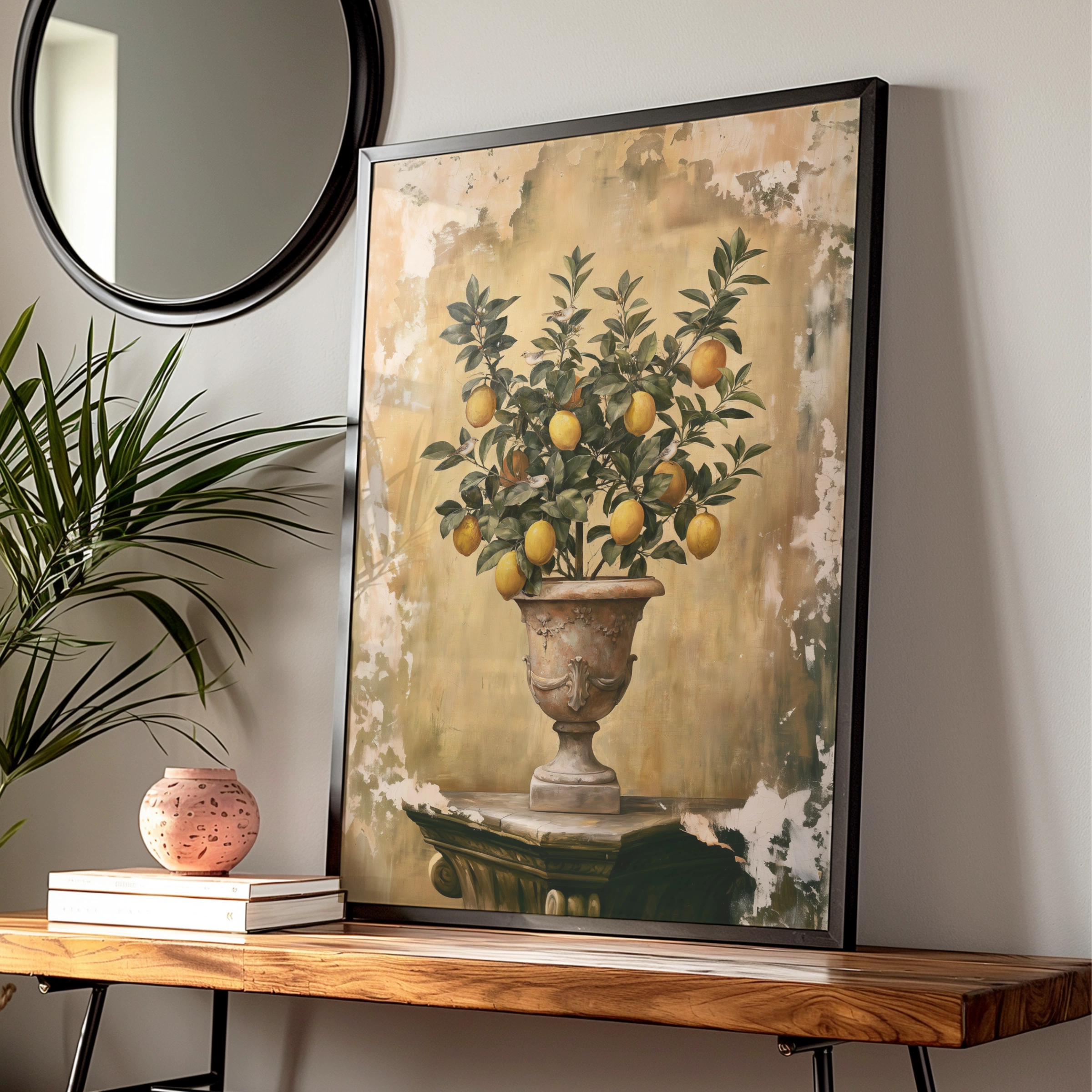 Lemon Tree Ancient Urn Poster, Botanical Wall Art, Vintage Italian Style