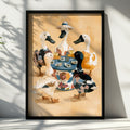 Ducks Eating Oysters Wall Art Poster, Whimsical Animal Print, Quirky Illustrated