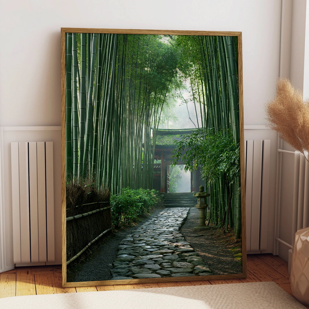 Kyoto Bamboo Forest Poster, Japanese Temple Path, Zen Nature Print