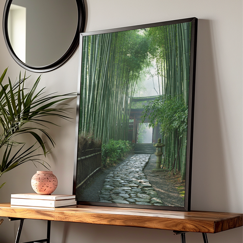 Kyoto Bamboo Forest Poster, Japanese Temple Path, Zen Nature Print