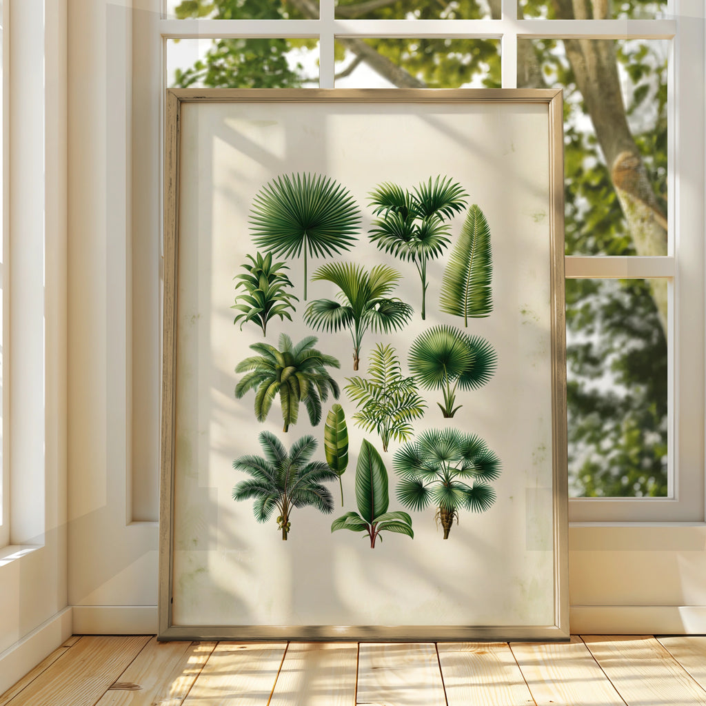 Palm Botanical Print, Tropical Leaf Poster, Vintage Green Wall Art