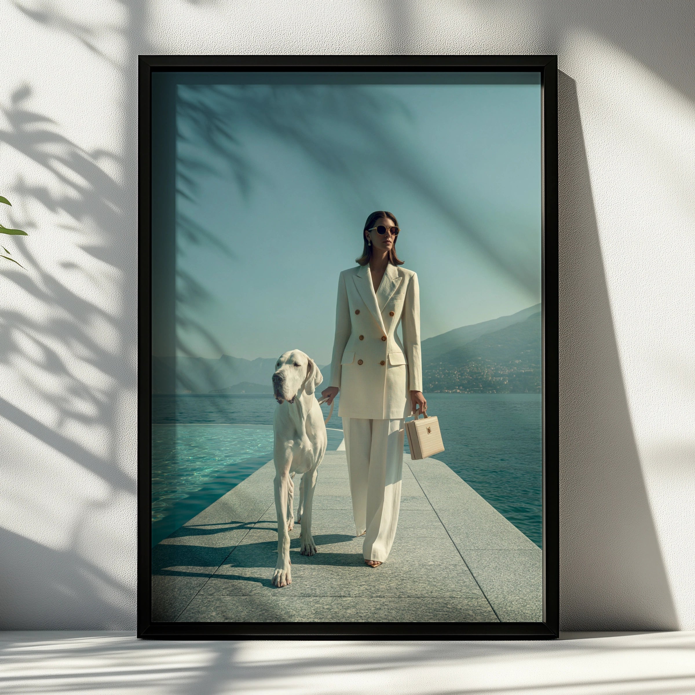 Woman & Great Dane Dog Lakeside Poster, Elegant Fashion Wall Art Print