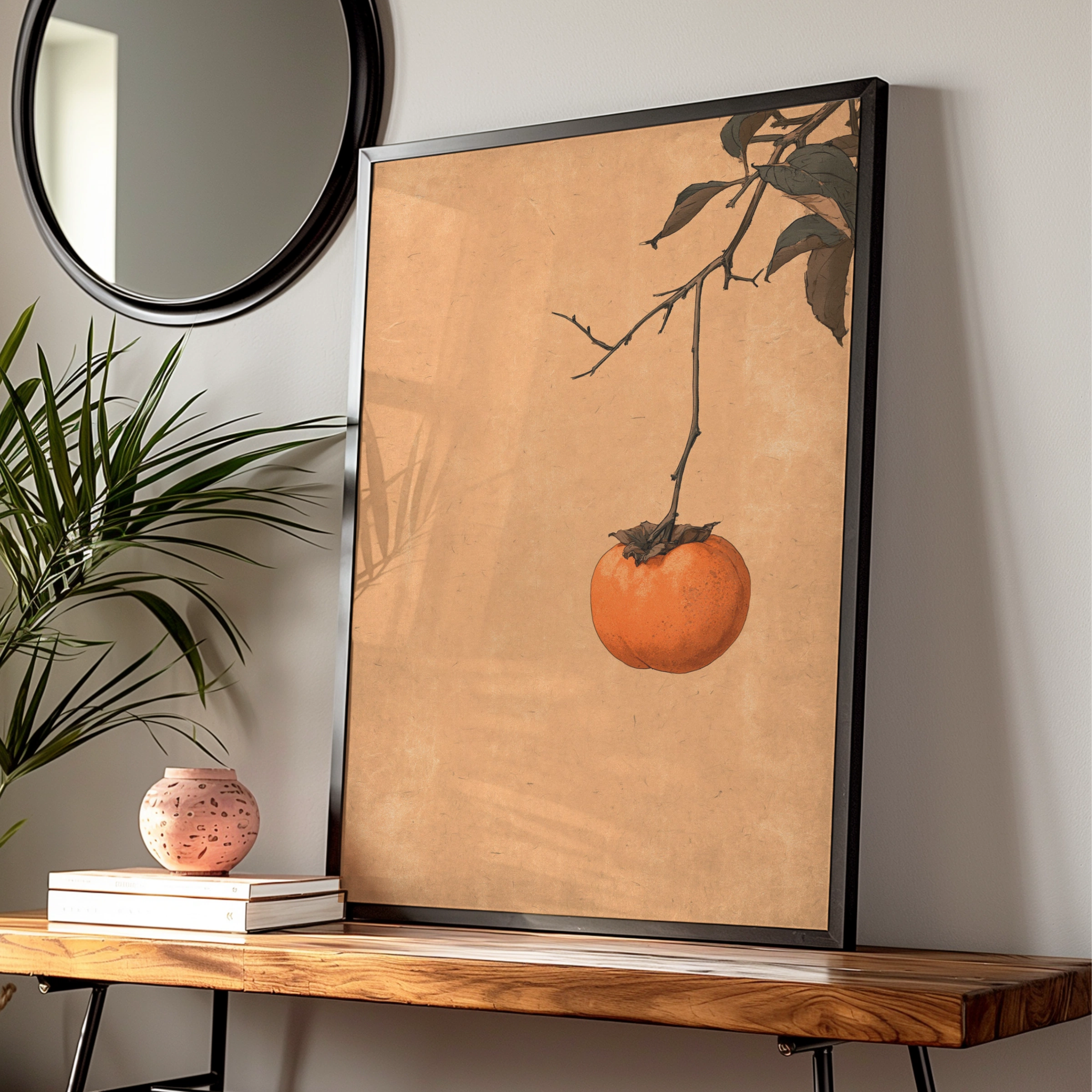 Persimmon Study Wall Art Poster, Botanical Fruit Print, Japanese Ink Style