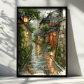 Kyoto Rainy Street Poster, Japanese Alley Wall Art, Watercolour Print