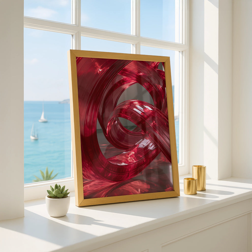 Red Abstract Modern Wall Art Poster, Glossy 3D Swirl Print