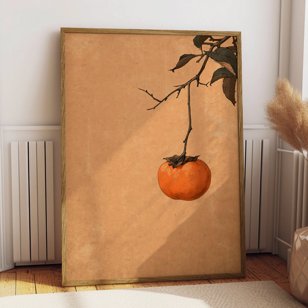 Persimmon Study Wall Art Poster, Botanical Fruit Print, Japanese Ink Style