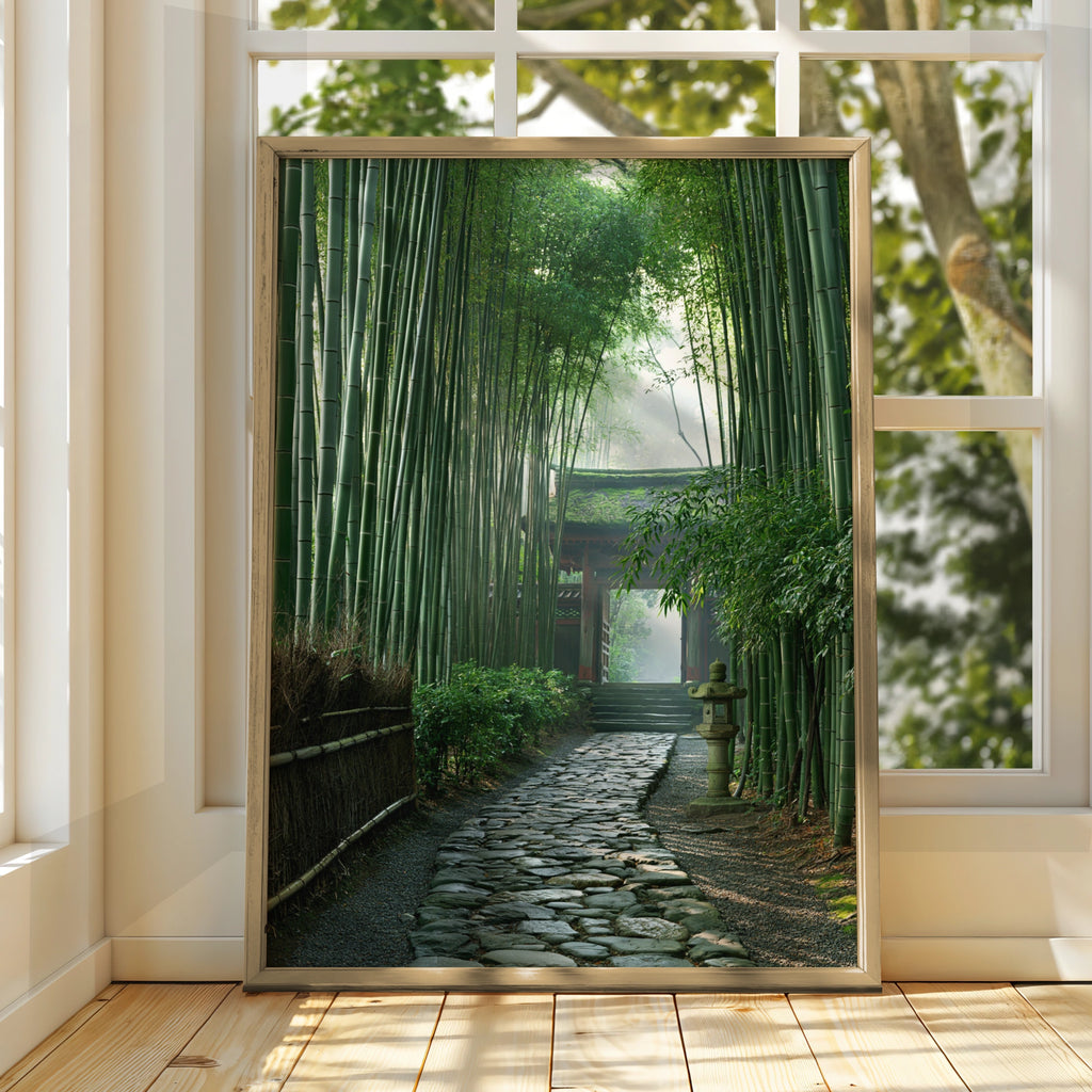 Kyoto Bamboo Forest Poster, Japanese Temple Path, Zen Nature Print