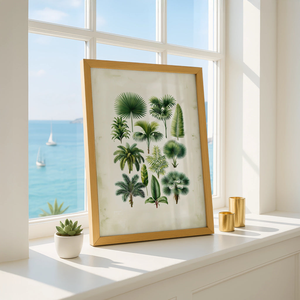 Palm Botanical Print, Tropical Leaf Poster, Vintage Green Wall Art