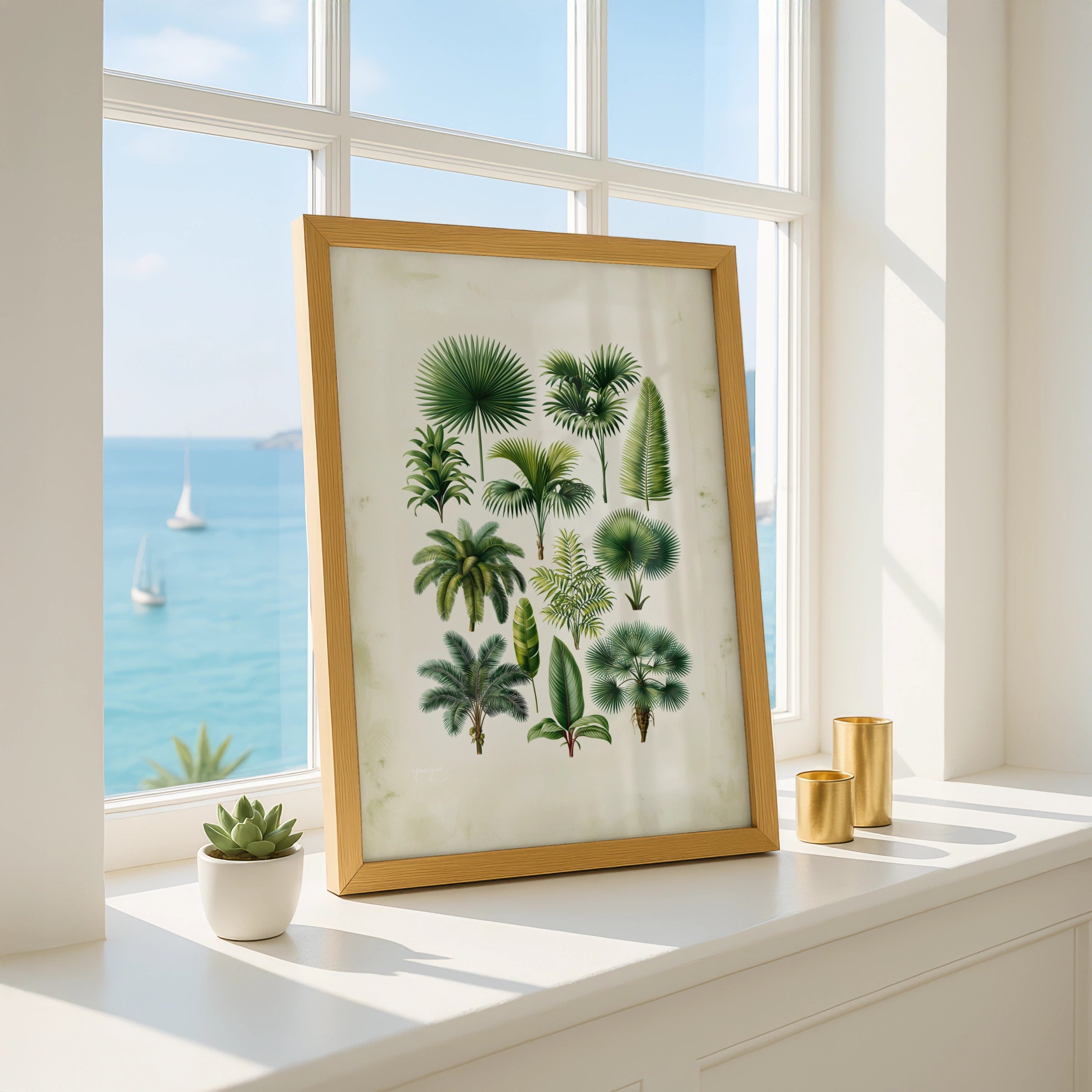 Palm Botanical Print, Tropical Leaf Poster, Vintage Green Wall Art