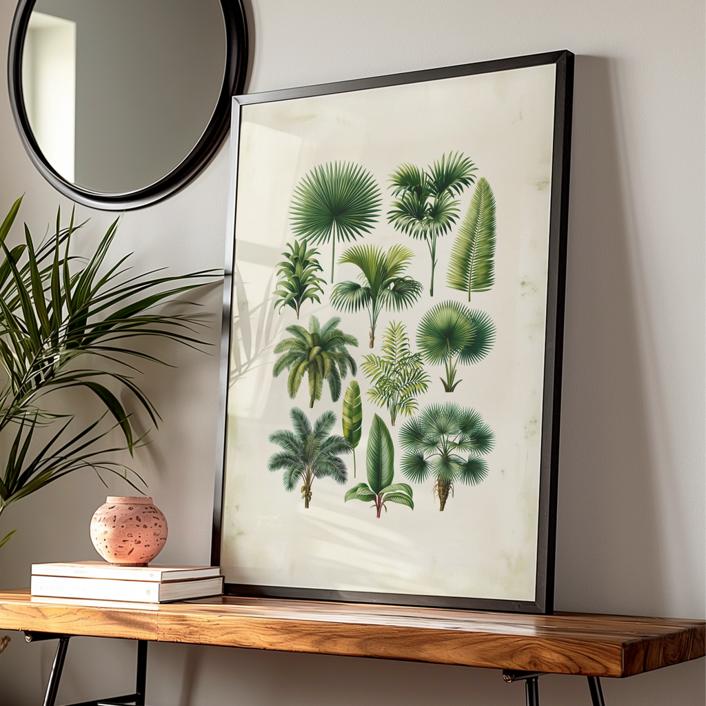 Palm Botanical Print, Tropical Leaf Poster, Vintage Green Wall Art