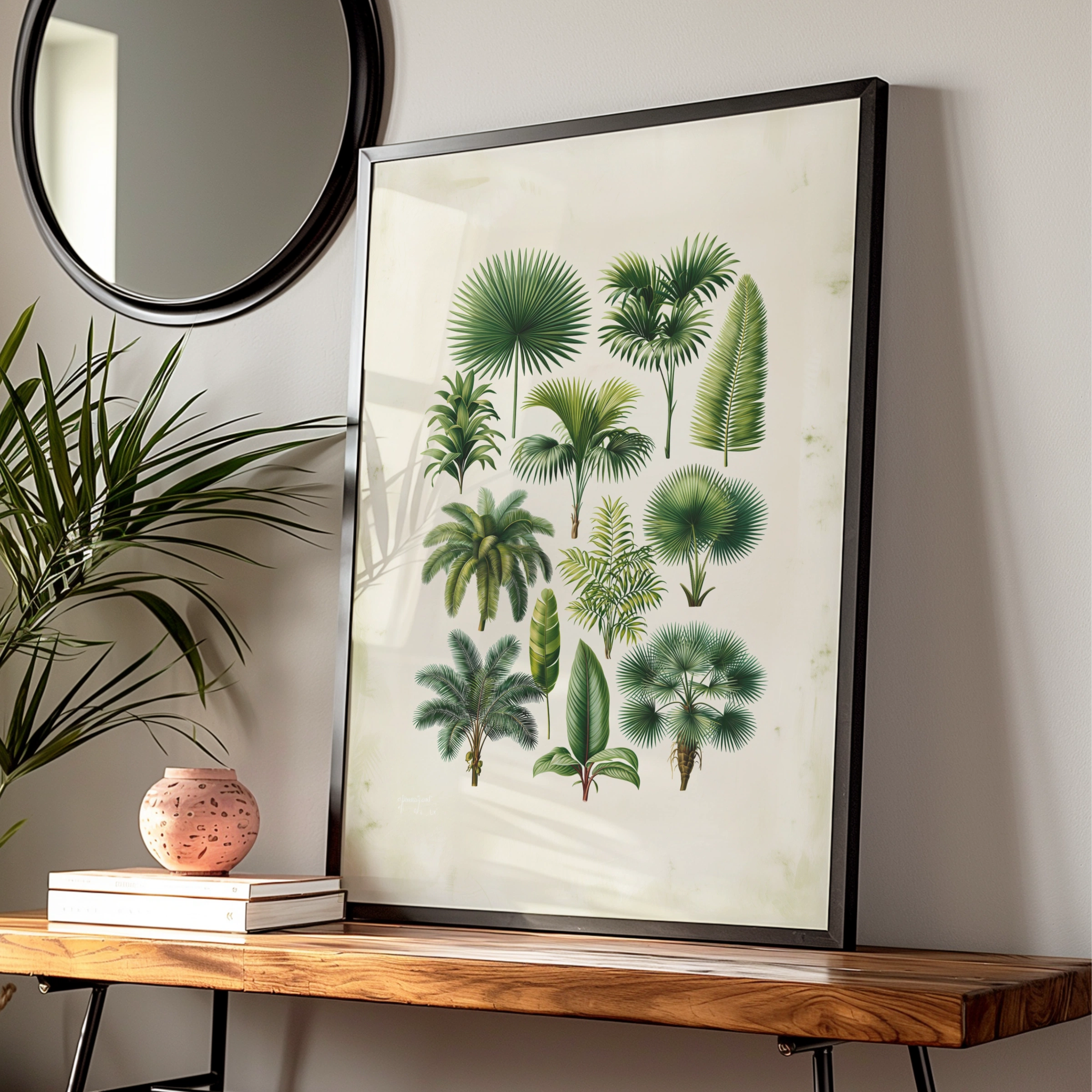 Palm Botanical Print, Tropical Leaf Poster, Vintage Green Wall Art